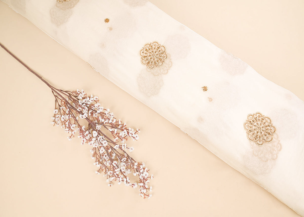 White Dyeable Georgette Fabric With All Over Sequins, Beads And Katdana Work PG 22143