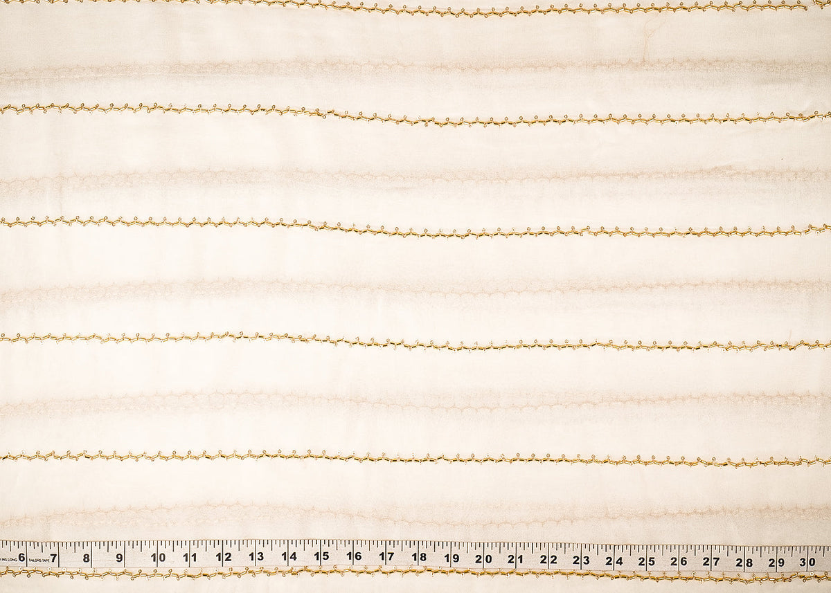 White Dyeable Georgette Fabric With All Over Stripes of Sequins And Katdana Work PG 21490