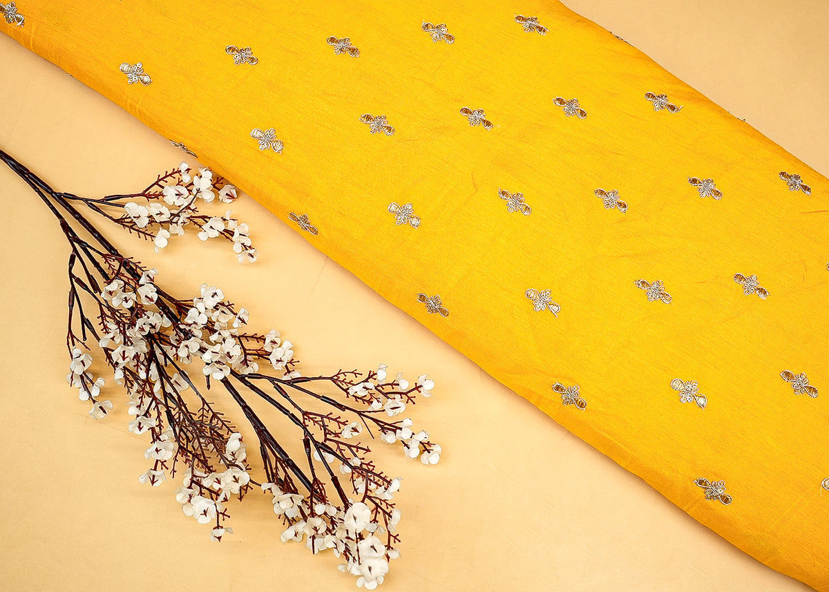 Yellow Radiance Silk Fabric with All-Over Buti of Zari and Sequins PG 11836