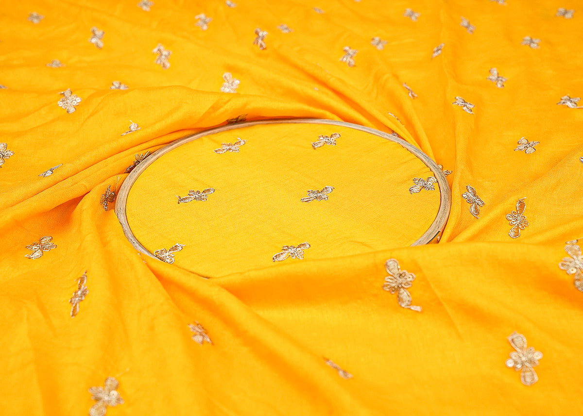Yellow Radiance Silk Fabric with All-Over Buti of Zari and Sequins PG 11836