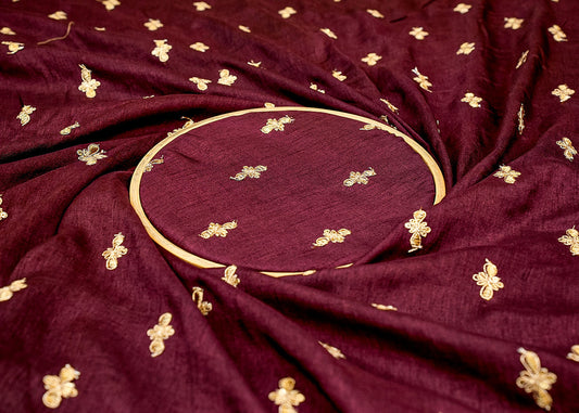 Wine Radiance Silk Fabric with All-Over Buti of Zari and Sequins PG 11834