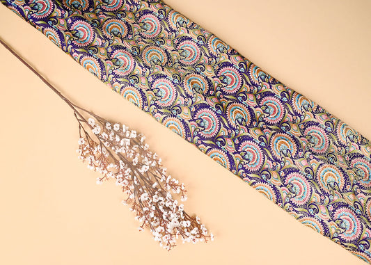 Purple Silk Fabric With Traditional Print With Golden Zari Work PG 20310