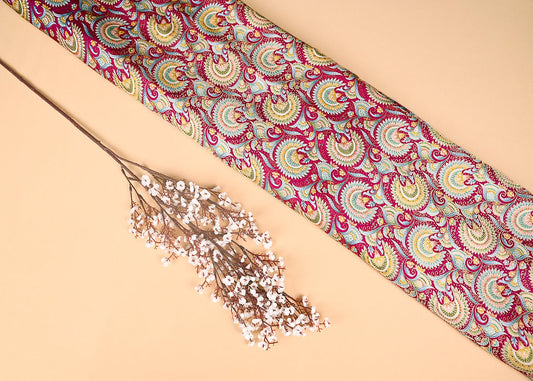 Rani Pink Silk Fabric With Traditional Print With Golden Zari Work PG 20312