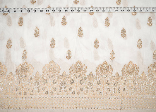 White Dyeable Silk Fabric with Allover Zari Handloom and One-Side Border PG 19705