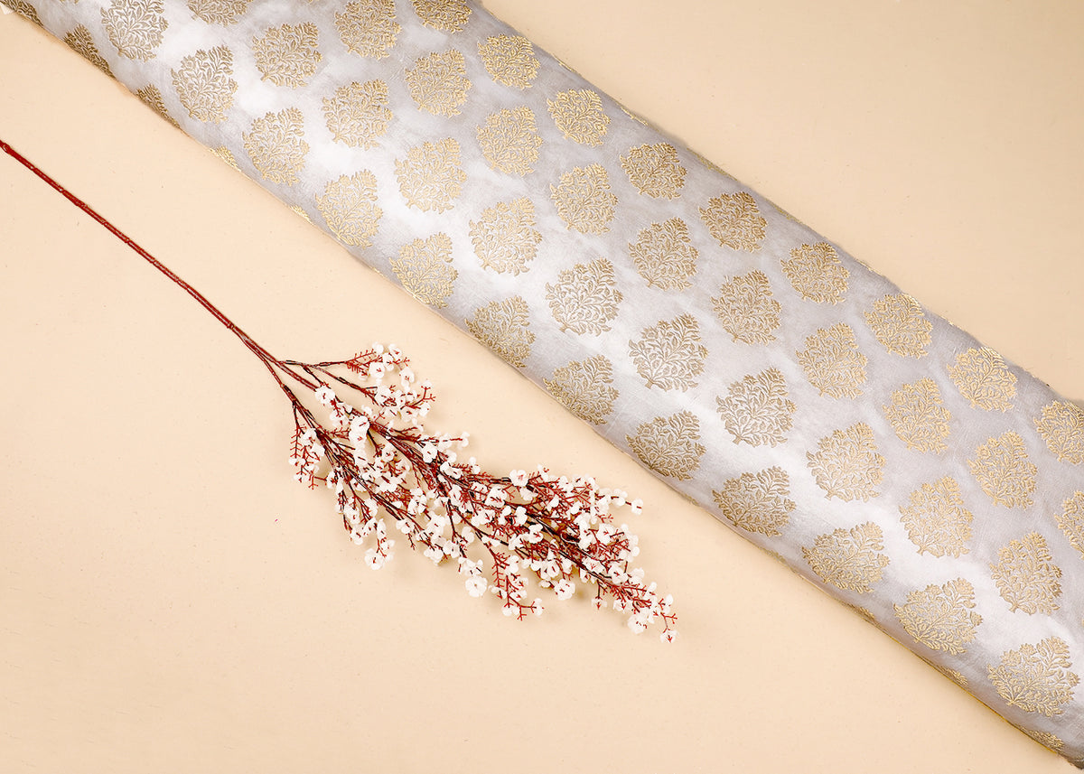 White Dyeable Silk Fabric With All Over Zari Handloom PG 19001