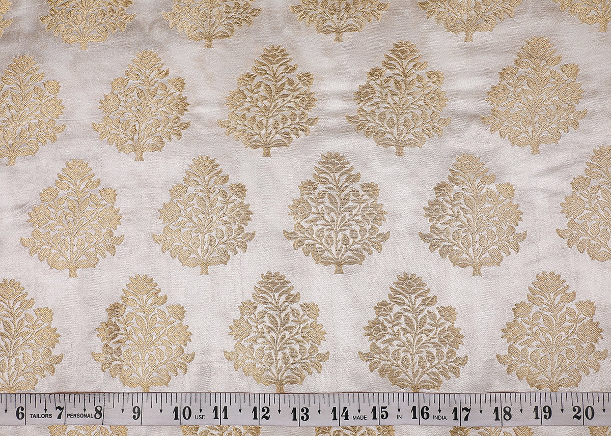 White Dyeable Silk Fabric With All Over Zari Handloom PG 19001
