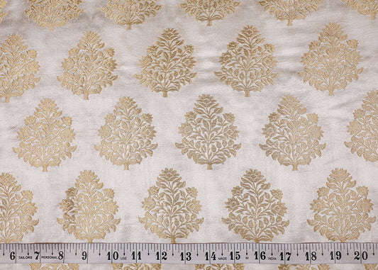 White Dyeable Silk Fabric With All Over Zari Handloom PG 19001