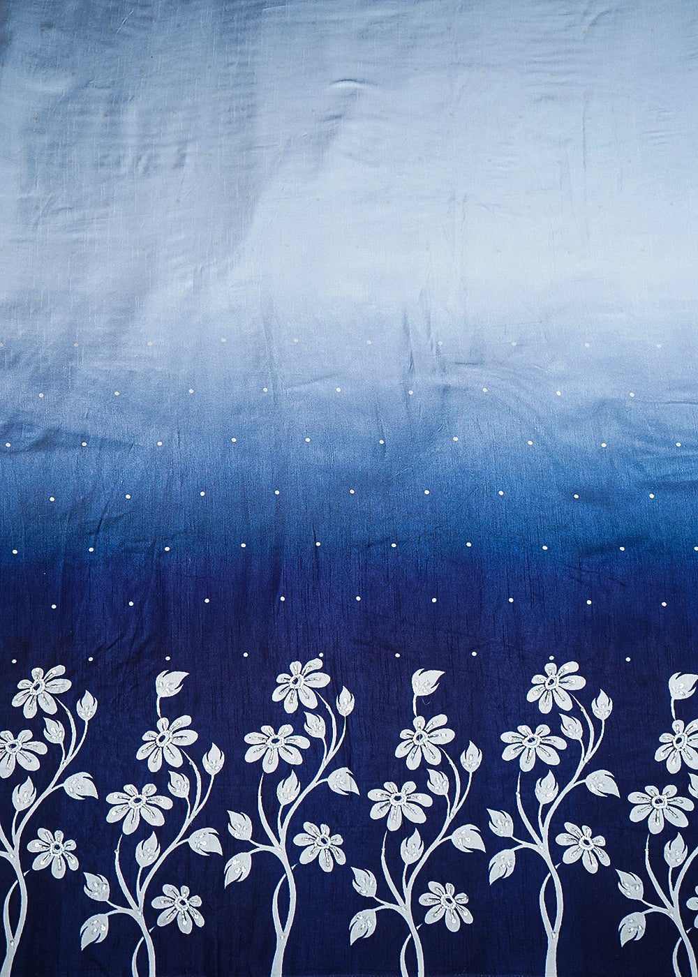 Navy Blue Silk Fabric With All Over Ombre Shade And Floral Print With Bead And Sequins Work PG 19964