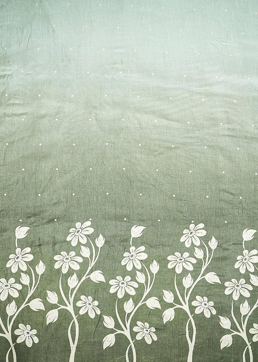 Olive Green Silk Fabric With All Over Ombre Shade And Floral Print With Bead And Sequins Work PG 19967