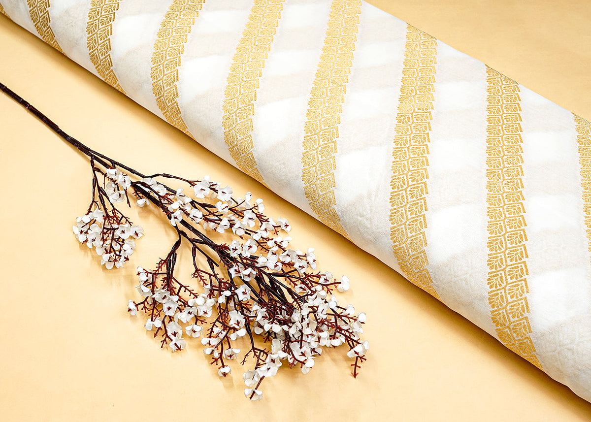 Dyeable Chanderi Fabric with All Over Zari Strips Handloom PG 15077