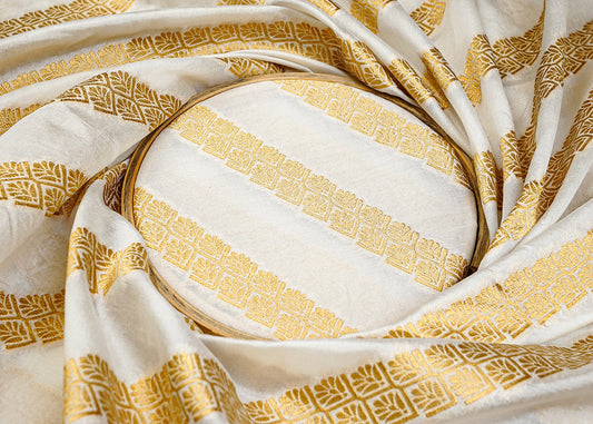 Dyeable Chanderi Fabric with All Over Zari Strips Handloom PG 15077