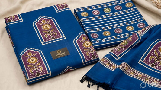 Blue Ajarak printed&nbsp;Mul Cotton