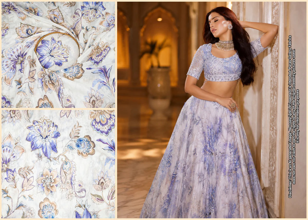 Tara Sutaria Inspired Edition Off White Embroidered Organza Unstitched Fabric PG-141