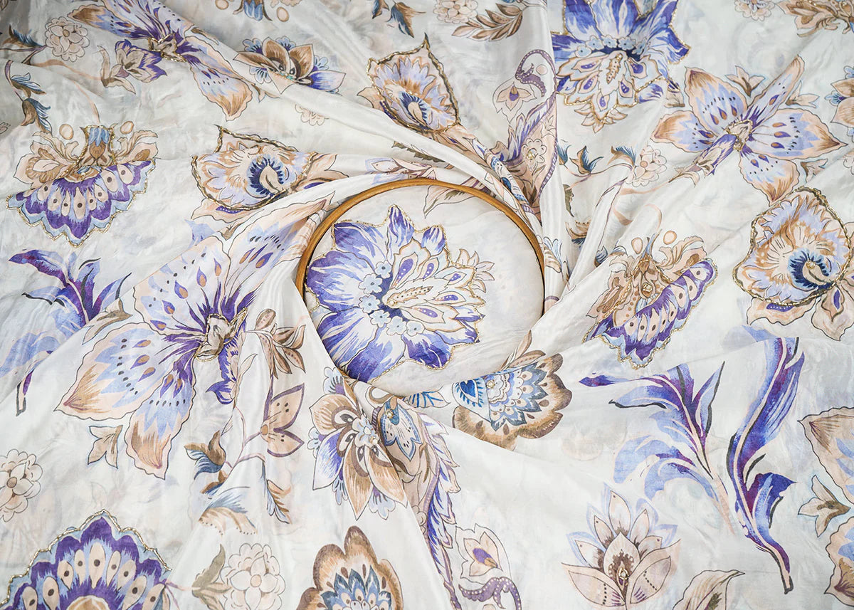 Tara Sutaria Inspired Edition Off White Embroidered Organza Unstitched Fabric PG-141