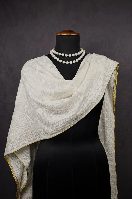 White Dyeable Georgette Dupatta With All Over Thread Work PG-114