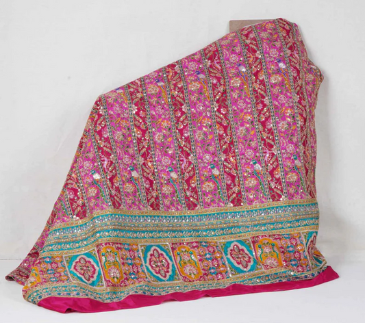 Magenta with Multicolour Zari Embroidery Crepe Fabric HCS- 20003