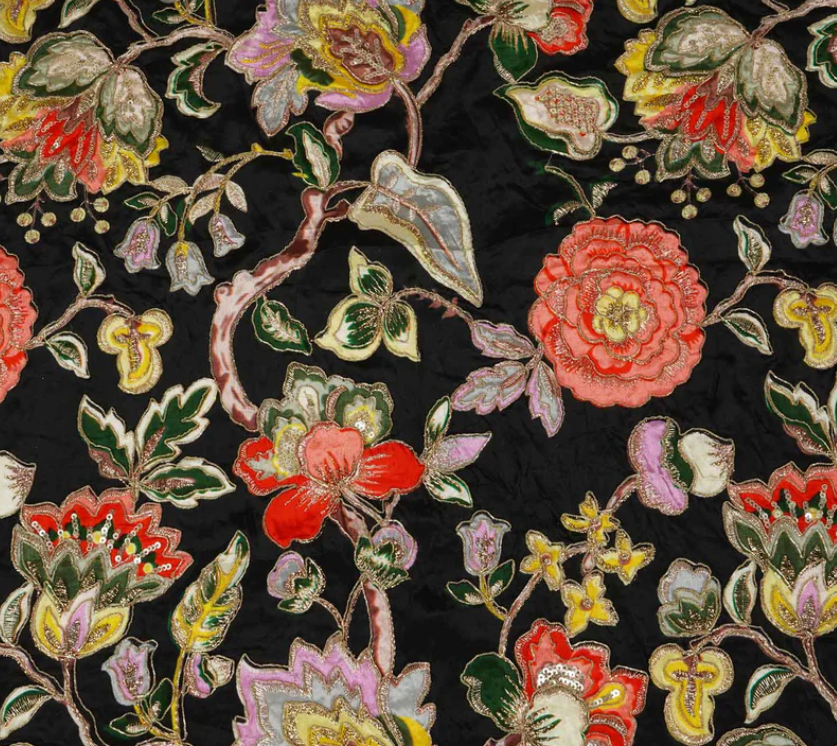 Black Position Print Zari Embroidery Crepe Fabric NF-20001