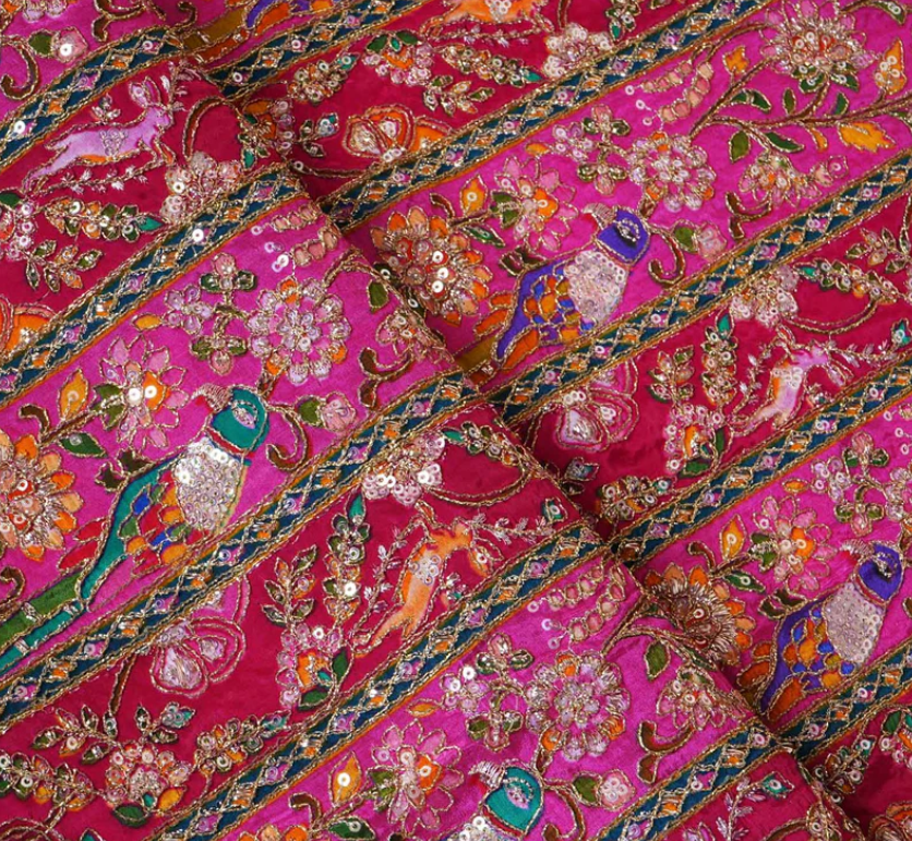 Magenta with Multicolour Zari Embroidery Crepe Fabric HCS- 20003