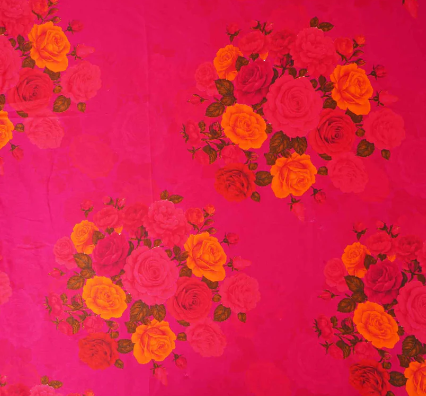 Magenta Floral Print Modal Satin Fabric MT-20005