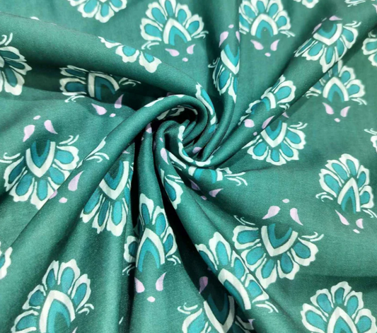 Green Floral Print Modal Satin Fabric MTF-20006