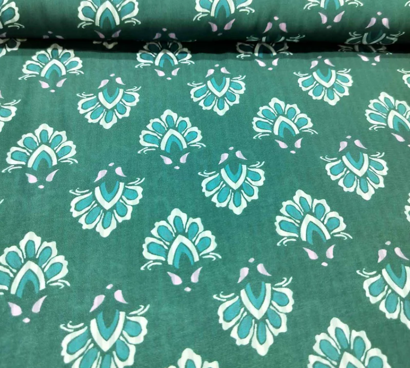 Green Floral Print Modal Satin Fabric MTF-20006