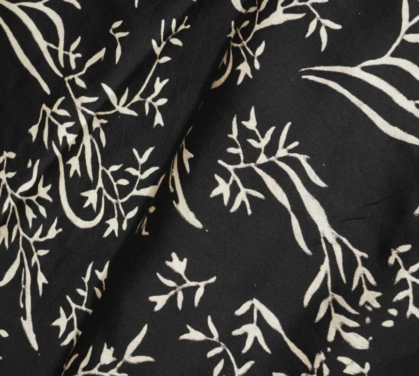 Black Floral Modal Silk Fabric ASK- 20007