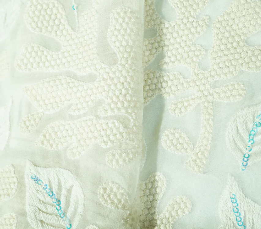 White Floral Embroidery Dyeable Georgette Fabric
