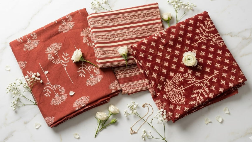 Mahroon Floral & Striped Mul Cotton 3PC Suit