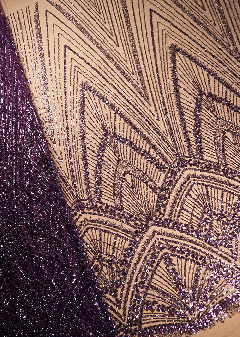 Wine Net Fabric With All Over Sequins And Bead Work With One Side Scalloped Border PG-109
