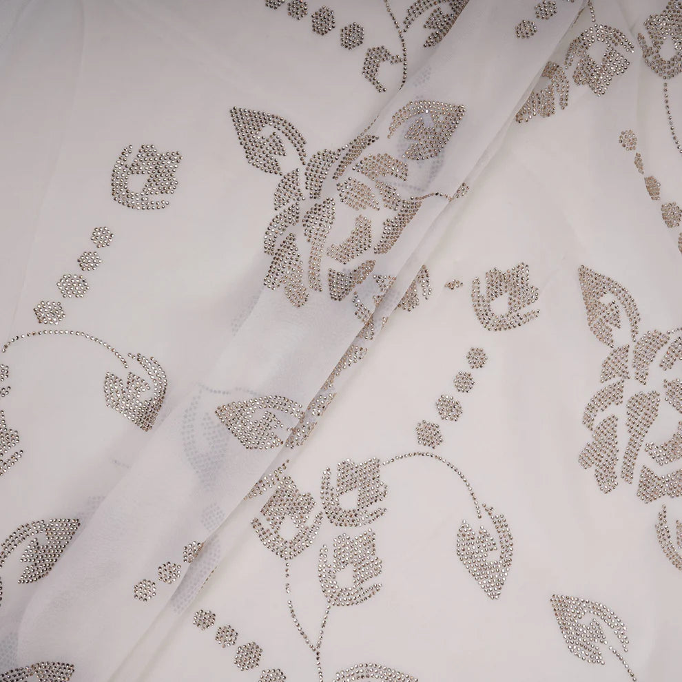 White Dyeable Swarovski embroidery Georgette Fabric TU-139