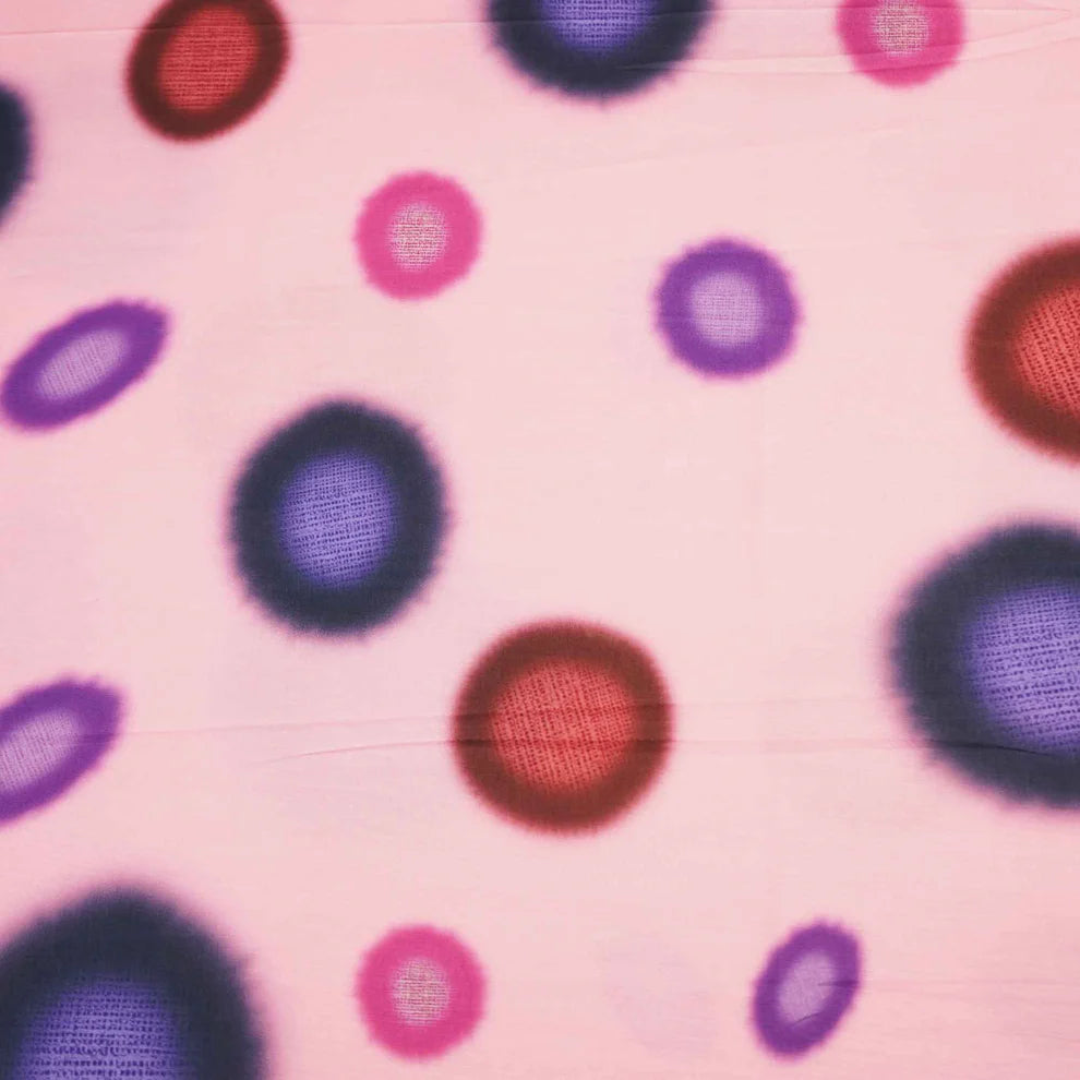 Pink Multicolor Polka Dot Print Muslin Fabric TU-135